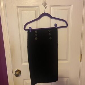 High-Waist Black Button-Detail Pencil Skirt